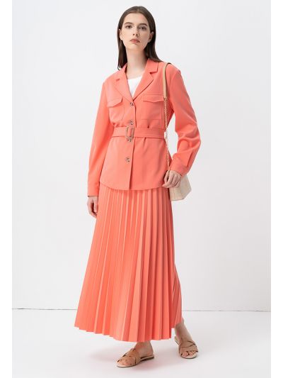 Solid Pleated Long Accordion Skirt
