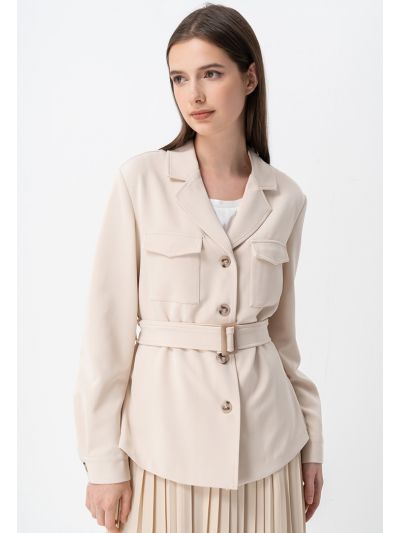 Solid Long Sleeves Belted Jacket