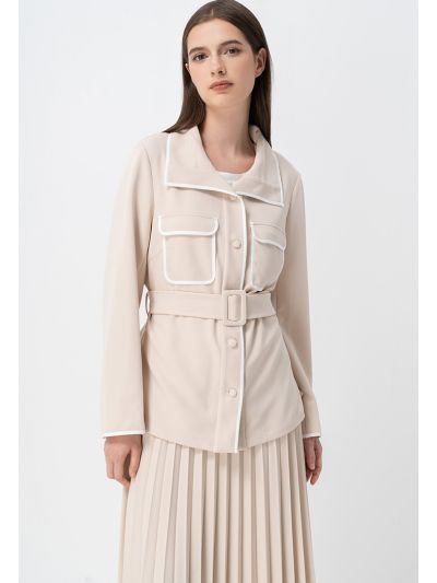 Solid Long Sleeves Belted Jacket