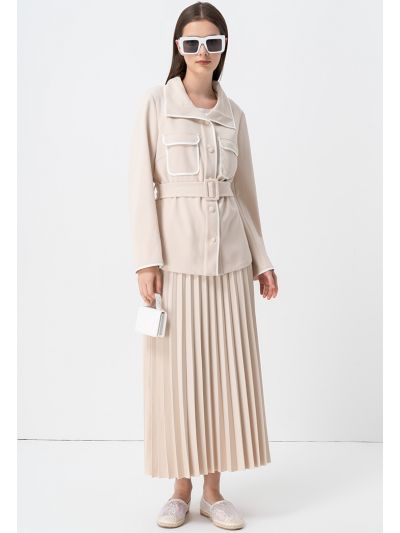Solid Pleated Long Accordion Skirt