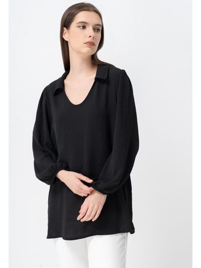 Balloon Sleeve Solid Shirt -Sale