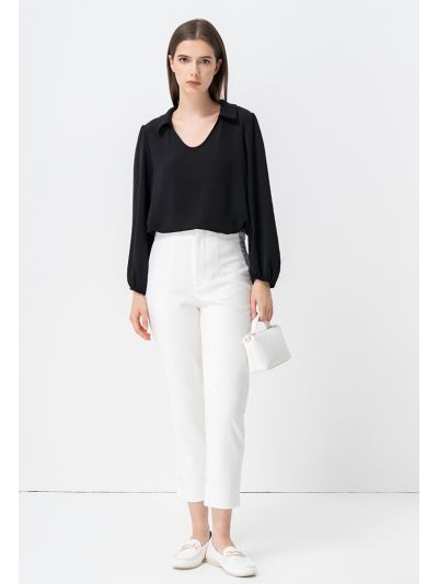 Side Slits Solid High Rise Formal Trousers
