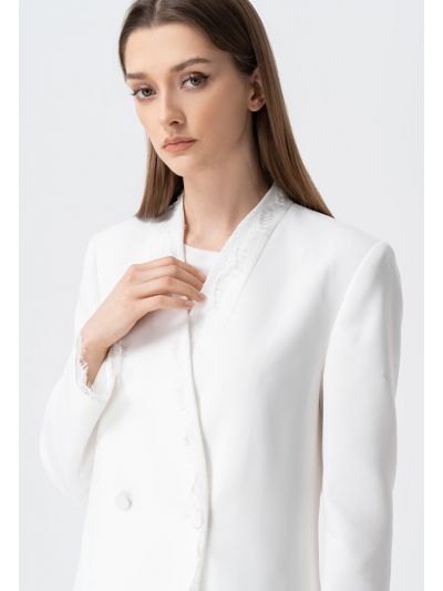Solid Long Sleeves Double Breasted Blazer 