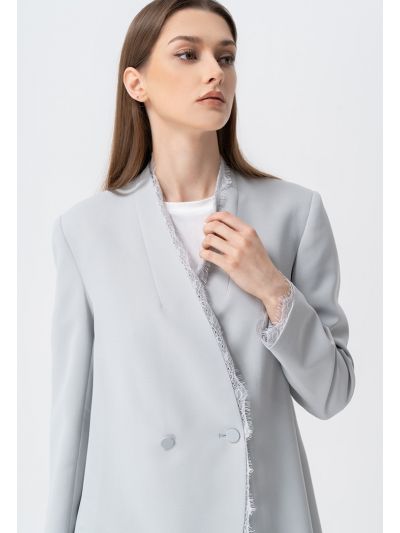 Solid Long Sleeves Double Breasted Blazer 