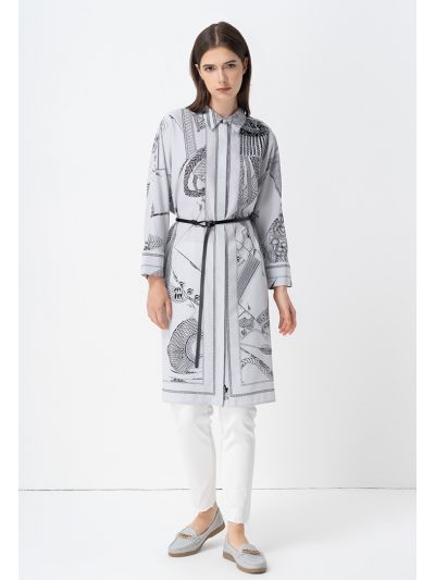 Printed Long Sleeves Maxi Shirt Dress