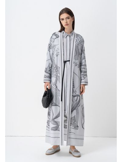 Printed Long Sleeves Belted Maxi Abaya