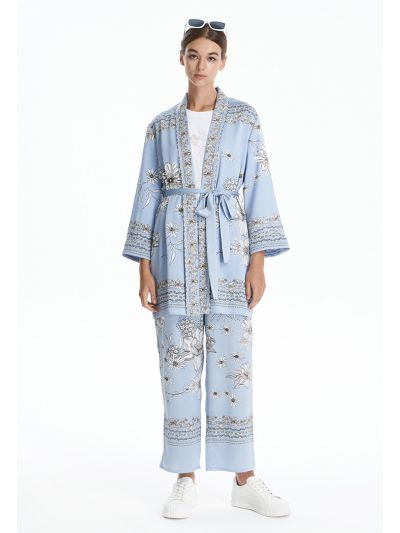 Light Blue Printed Trouser -Sale