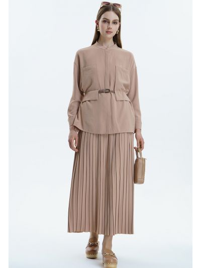 Solid Pleated Flared Skirt -Sale