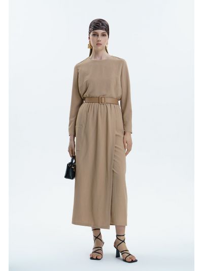 Crinkled Skirt Pants With Belt -Sale