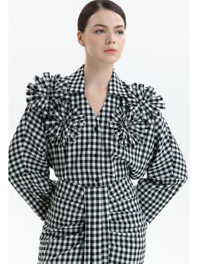 Black And White Checkered Print Shirt -Sale
