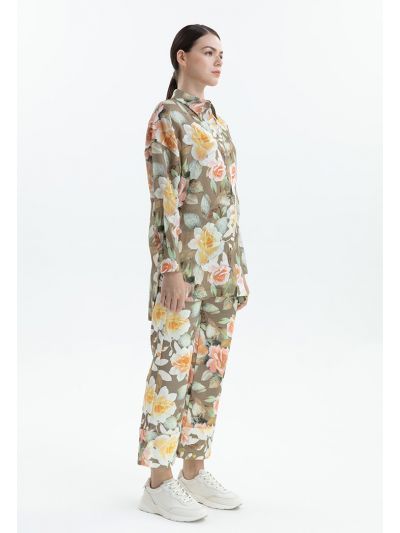 Floral Folded Hem Denim Trouser -Sale
