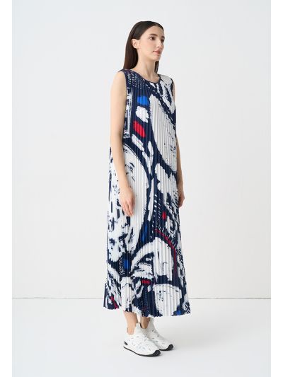 Printed Pleated Sleeveless Maxi Dress