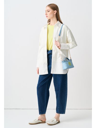 High Rise Paperbag Waist Band Regular Fit Denim Jeans