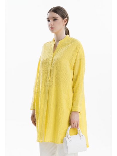 Mandarin Collar Textured Open Dress Shirt -Sale