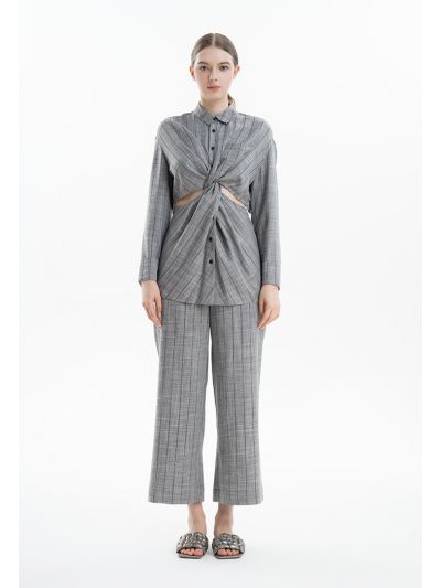 Striped High Rise Wide-Leg Trousers -Sale