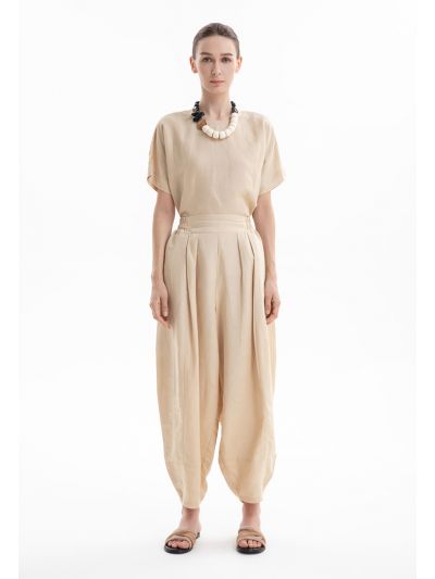 Textured Pleated Wide Leg Trousers