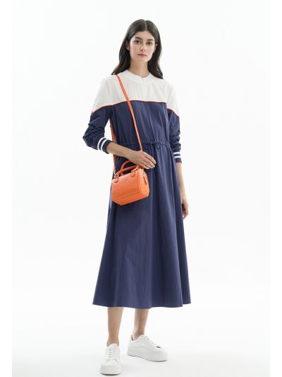 Contrast Yoke Long Sleeve Maxi Dress -Sale