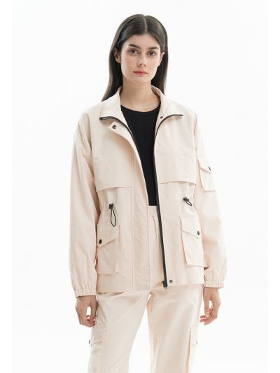 Loose Fit Jacket With Drawstring Waist -Sale