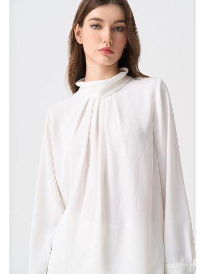 Front Pleated Folded Neck Blouse