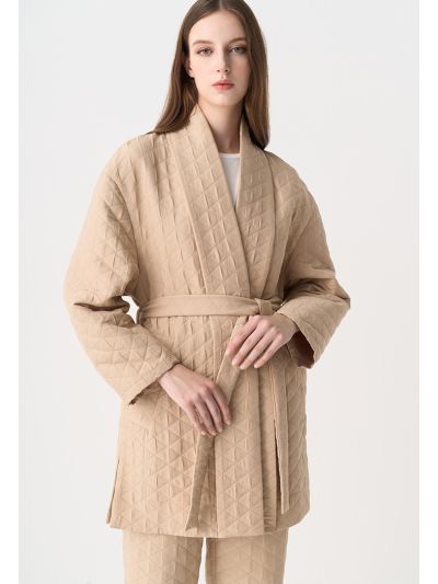 Quilted Drop Shoulder Belted Kimono