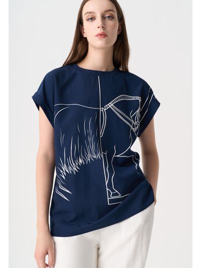 Horse Print Sleeveless Blouse