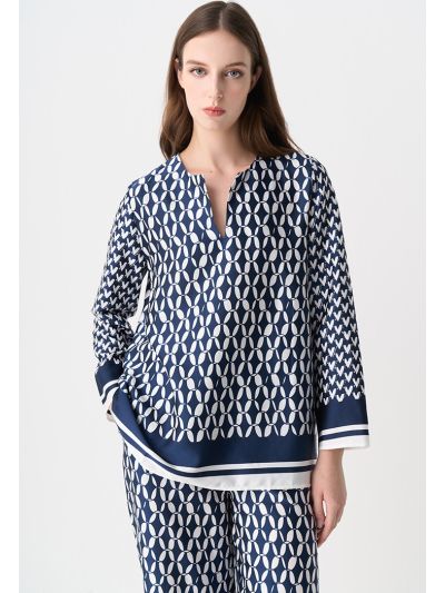 Printed Relaxed Fit V-Neck Blouse