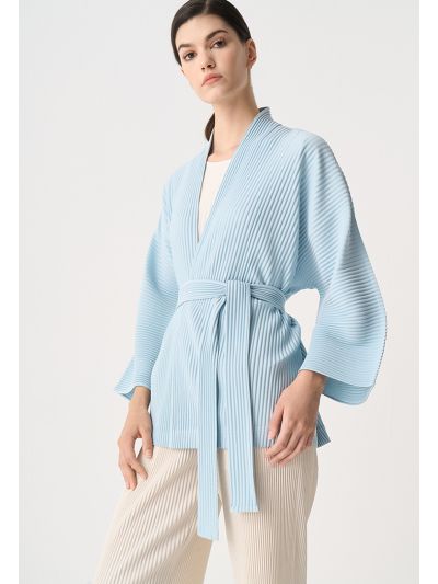 Solid Pleated Belted Jacket