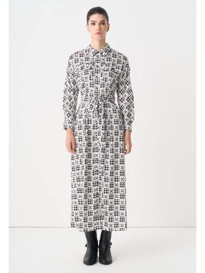 Printed Monogram Belted Maxi Shirt Dress