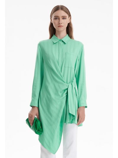Asymetrical Embroided Solid Shirt -Sale