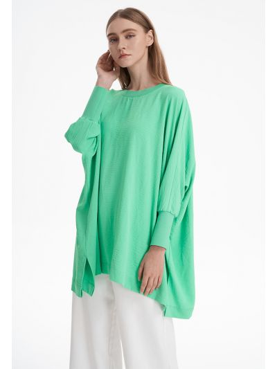 Elasticated Hem Solid Loose Fit Blouse -Sale