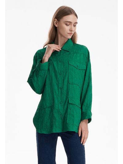 Textured Solid Front Pockets Shirt -Sale