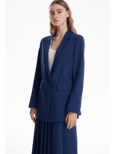 Drawstring Waist Solid Blazer - Work Style -Sale