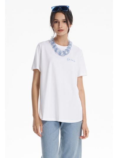 Word Embroided Solid T-Shirt -Sale