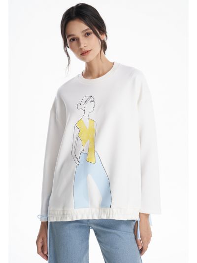Figure Printed Drawstring Blouse -Sale