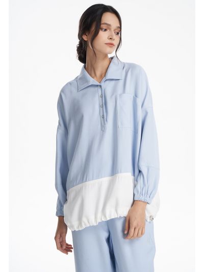 Two-Tone Elasticated Hem Blouse -Sale