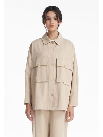 Solid Big Chest Pockets Jacket -Sale