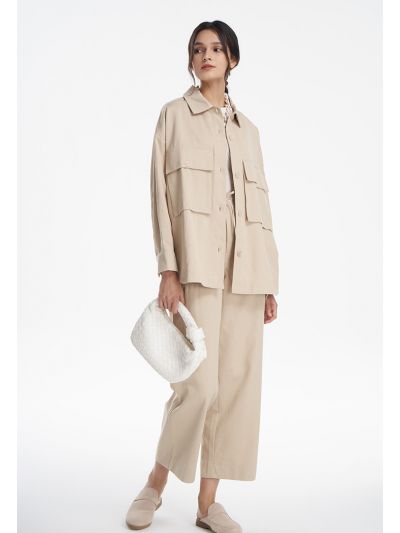 Solid Straight Leg Denim Texture Trouser -Sale
