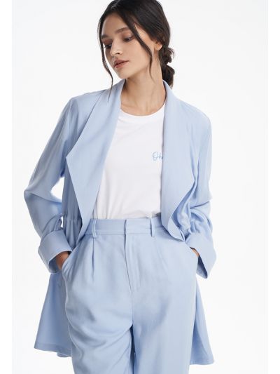 Solid Drawstring Waistband Long Jacket -Sale