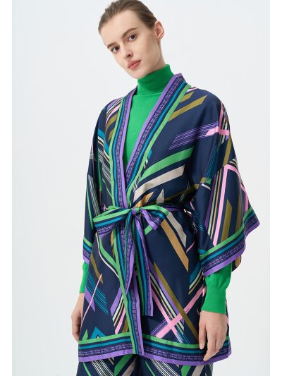 Printed Open Front Belted Kimono