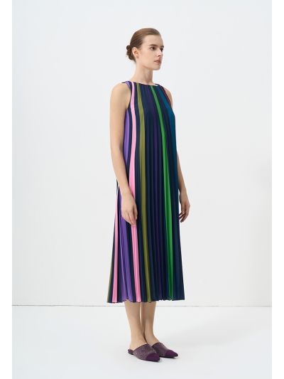 Pleated Sleeveless Printed Dress