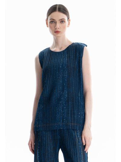 Galaxy Printed Pleated Sleeveless T-Shirt -Sale