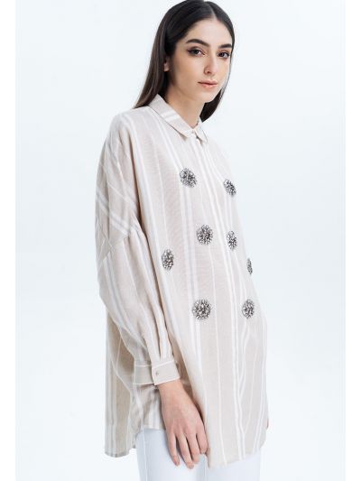 Striped Rhinestone Embellished Shirt -Sale