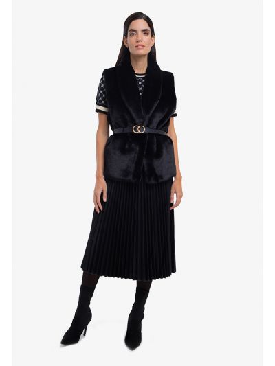 Leather Solid Pleated Maxi Skirt -Sale