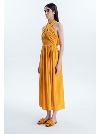 Solid Smocked Wrap Dress -Sale