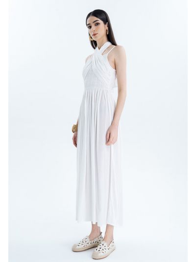 Solid Smocked Wrap Dress -Sale