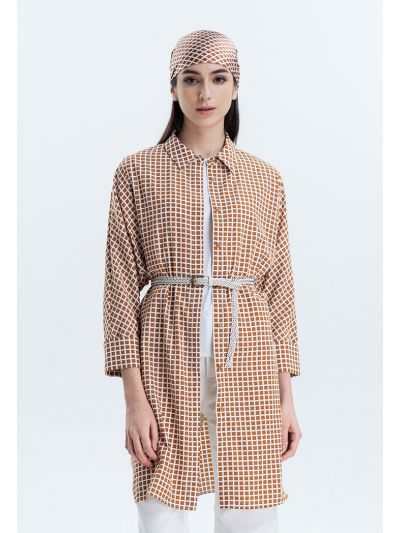 Mini Square Printed Shirt Dress -Sale