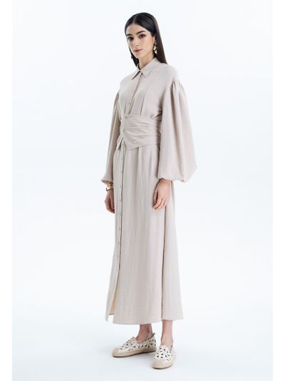 Maxi Shirt Dress With Wide Belt -Sale