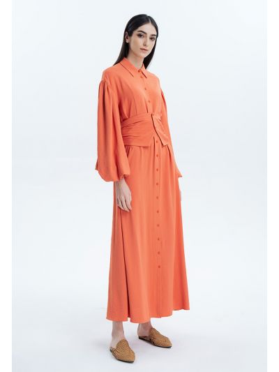 Maxi Shirt Dress With Wide Belt -Sale