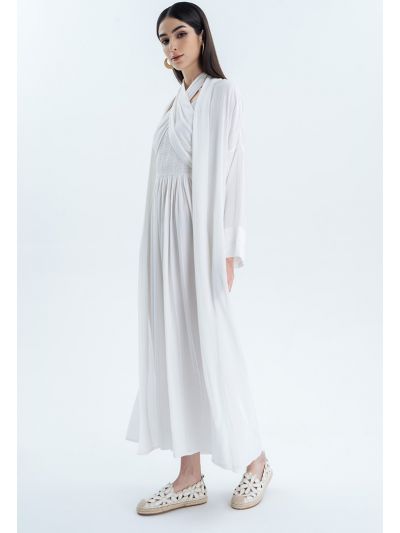 Shawl Collar Textured Casual Abaya -Sale