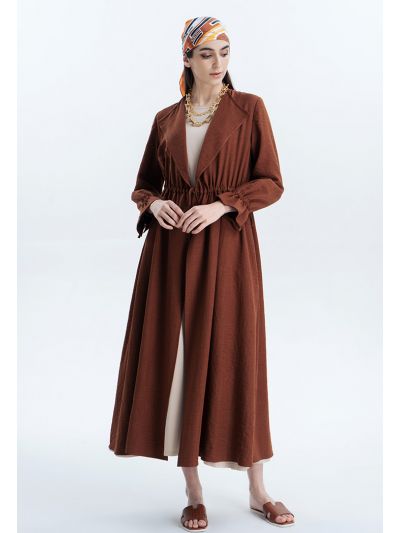 Long Outer Jacket With Waist Drawstring